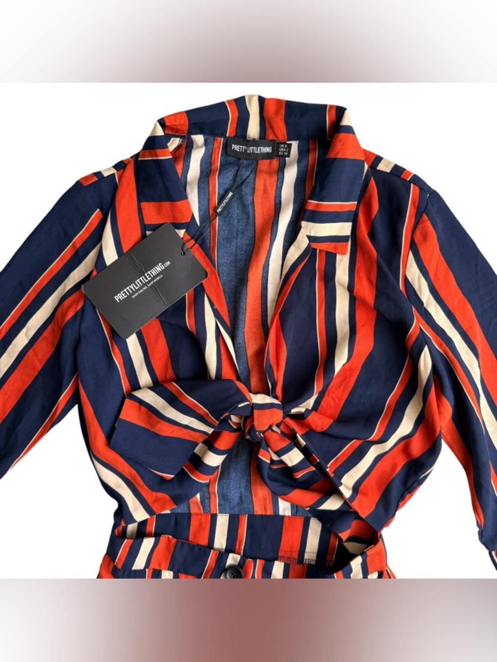 NWT PrettyLittleThing Striped Tie Front Jumpsuit US 2 - Picture 6 of 7